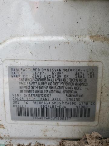 3N1AB7AP0JY232577 - 2018 NISSAN SENTRA S 白色 照片 12