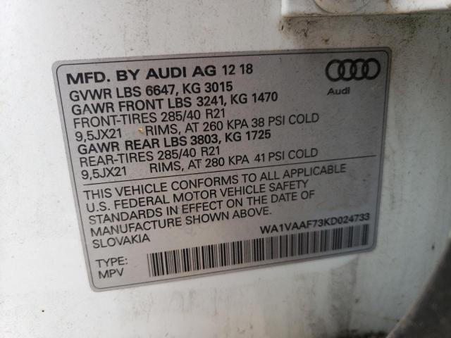 WA1VAAF73KD024733 - 2019 AUDI Q7 PRESTIGE WHITE photo 13