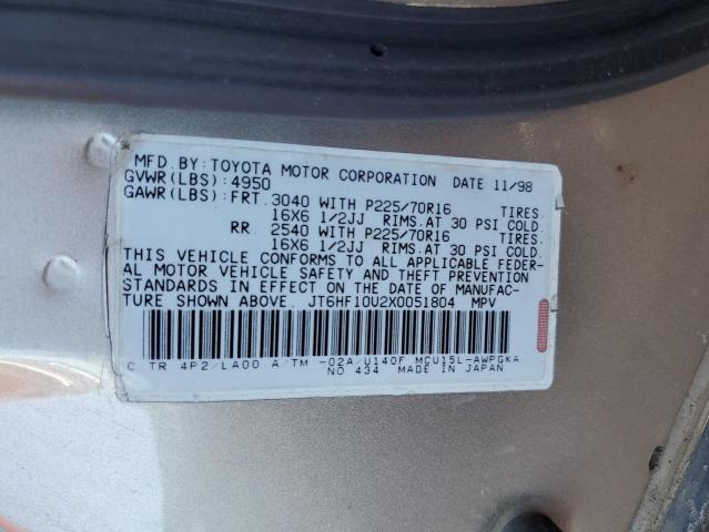 JT6HF10U2X0051804 - 1999 LEXUS RX 300 CREAM photo 13