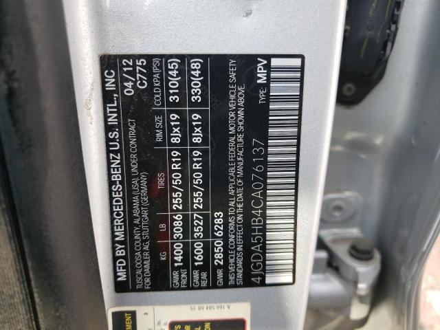 4JGDA5HB4CA076137 - 2012 MERCEDES-BENZ ML 350 4MATIC SILVER photo 13