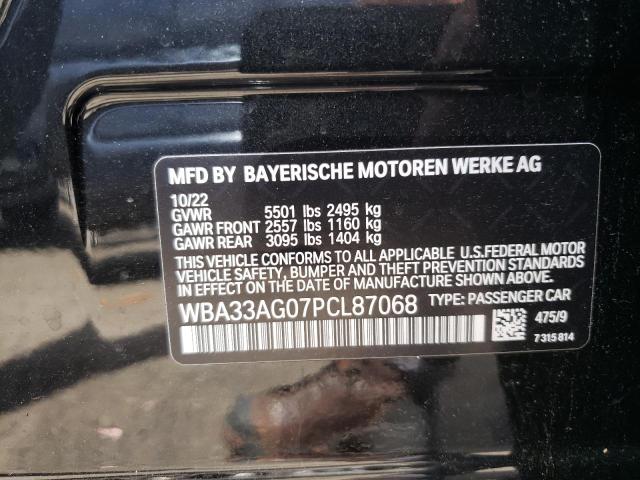 WBA33AG07PCL87068 - 2023 BMW 530XE BLACK photo 12