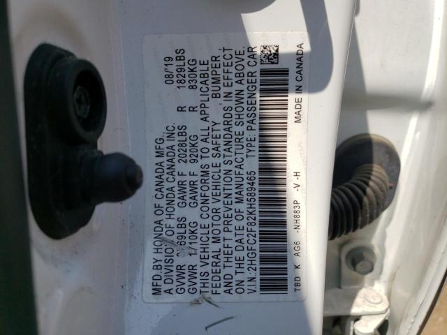 2HGFC2F82KH589465 - 2019 HONDA CIVIC SPORT 白色 照片 12