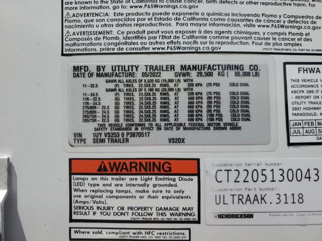 1UYVS2530P3870517 - 2023 UTILITY TRAILER WHITE photo 10