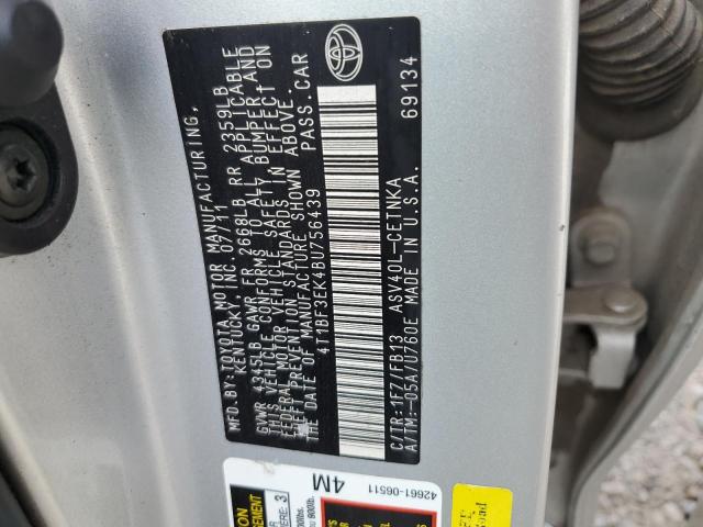 4T1BF3EK4BU756439 - 2011 TOYOTA CAMRY 4D 2 BASE SILVER photo 12