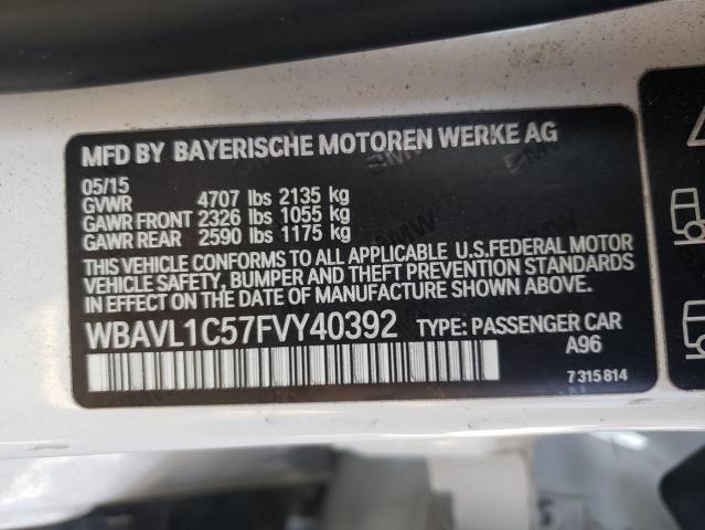 WBAVL1C57FVY40392 - 2015 BMW X1 XDRIVE28I WHITE photo 12
