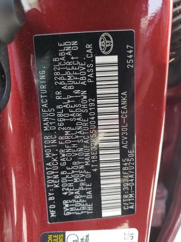 4T1BE32K55U040192 - 2005 TOYOTA CAMRY LE RED photo 12