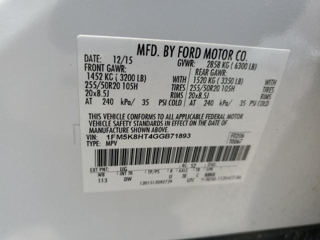 1FM5K8HT4GGB71893 - 2016 FORD EXPLORER PLATINUM WHITE photo 13