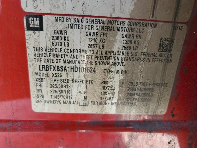 LRBFXBSA1HD101624 - 2017 BUICK ENVISION ESSENCE RED photo 13