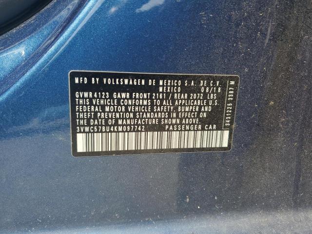 3VWC57BU4KM097742 - 2019 VOLKSWAGEN JETTA S 蓝色 照片 12