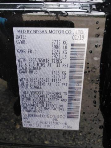 5N1DR2MM1KC605402 - 2019 NISSAN PATHFINDER S BLACK photo 13