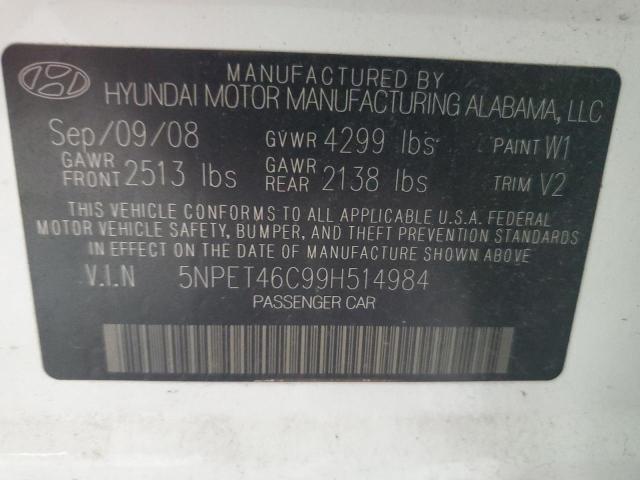 5NPET46C99H514984 - 2009 HYUNDAI SONATA GLS WHITE photo 12