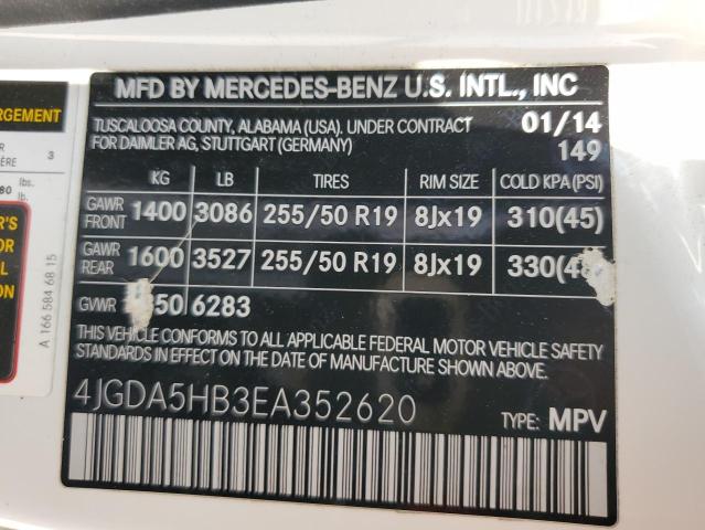 4JGDA5HB3EA352620 - 2014 MERCEDES-BENZ ML 350 4MATIC WHITE photo 13
