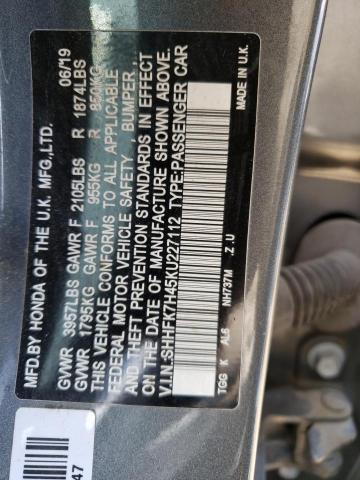 SHHFK7H45KU227112 - 2019 HONDA CIVIC SPORT 灰色 照片 12