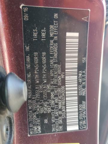 5TDJKRFH6GS340096 - 2016 TOYOTA HIGHLANDER XLE Bordo foto 13