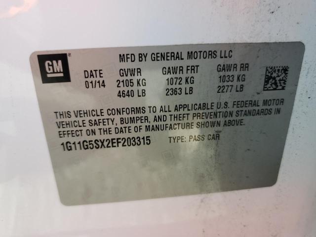 1G11G5SX2EF203315 - 2014 CHEVROLET MALIBU 3LT 白色 照片 12