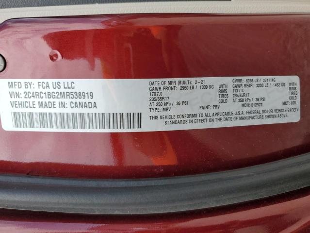 2C4RC1BG2MR538919 - 2021 CHRYSLER PACIFICA TOURING L BURGUNDY photo 13