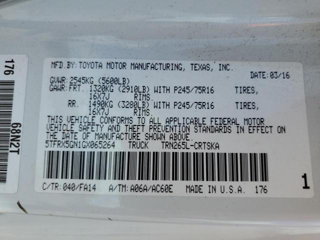 5TFRX5GN1GX065264 - 2016 TOYOTA TACOMA ACCESS CAB თეთრი ფოტო 10