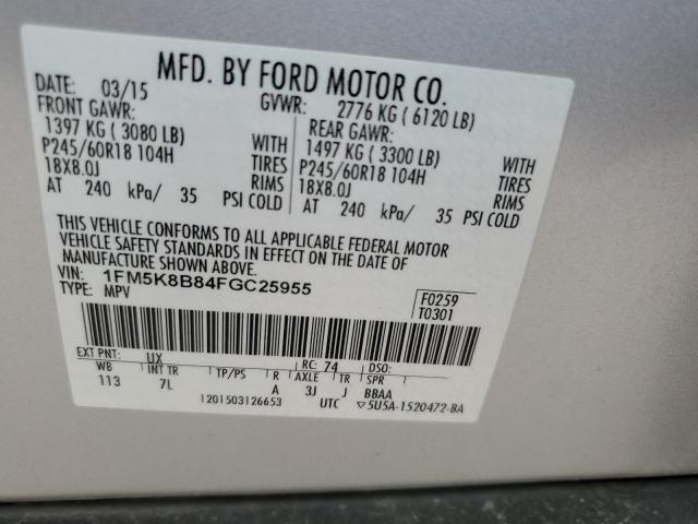 1FM5K8B84FGC25955 - 2015 FORD EXPLORER SILVER photo 13