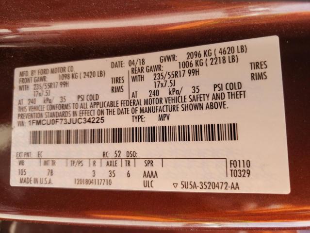 1FMCU0F73JUC34225 - 2018 FORD ESCAPE S BROWN photo 14