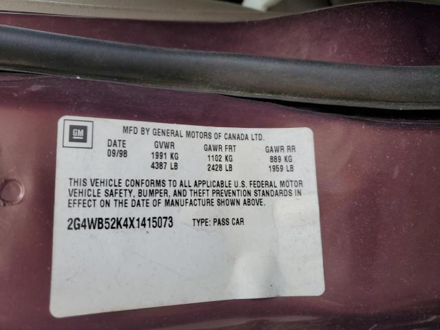 2G4WB52K4X1415073 - 1999 BUICK REGAL LS 勃艮第红 照片 12