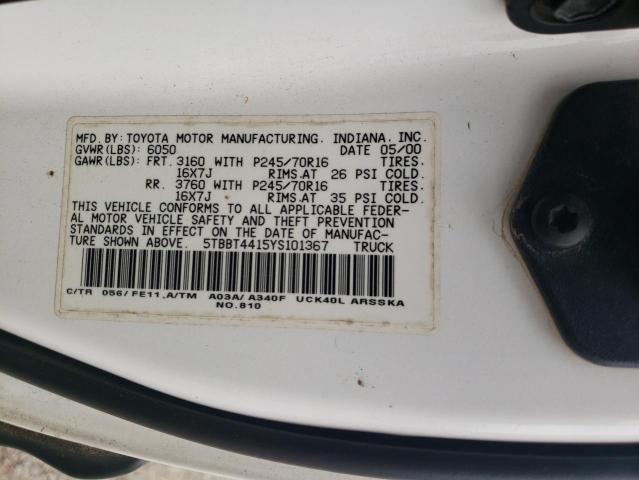 5TBBT4415YS101367 - 2000 TOYOTA TUNDRA ACCESS CAB თეთრი ფოტო 12