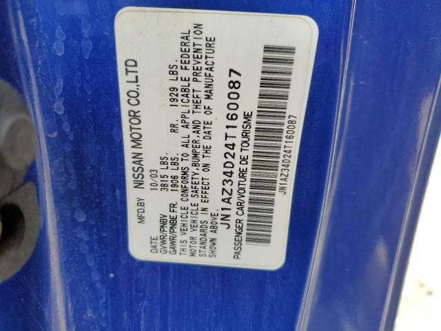 JN1AZ34D24T160087 - 2004 NISSAN 350Z COUPE BLUE photo 12