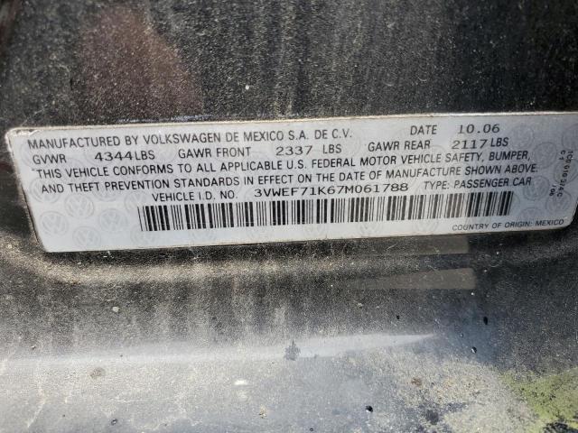 3VWEF71K67M061788 - 2007 VOLKSWAGEN JETTA WOLFSBURG 黑色 照片 12