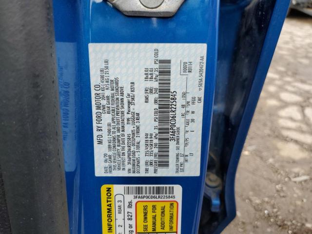 3FA6P0CD6LR225845 - 2020 FORD FUSION SEL BLUE photo 13