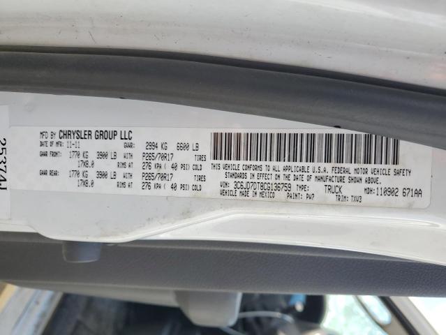 3C6JD7DT8CG136759 - 2012 DODGE RAM 1500 ST WHITE photo 13