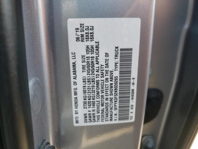 5FPYK3F52KB039265 - 2019 HONDA RIDGELINE RTL GRAY photo 12