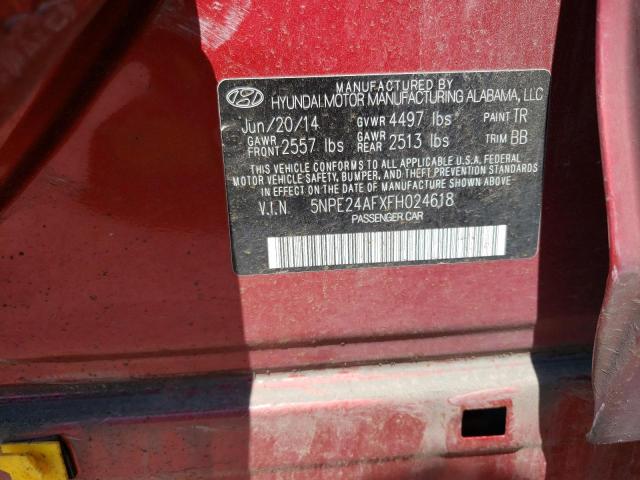 5NPE24AFXFH024618 - 2015 HYUNDAI SONATA SE RED photo 12