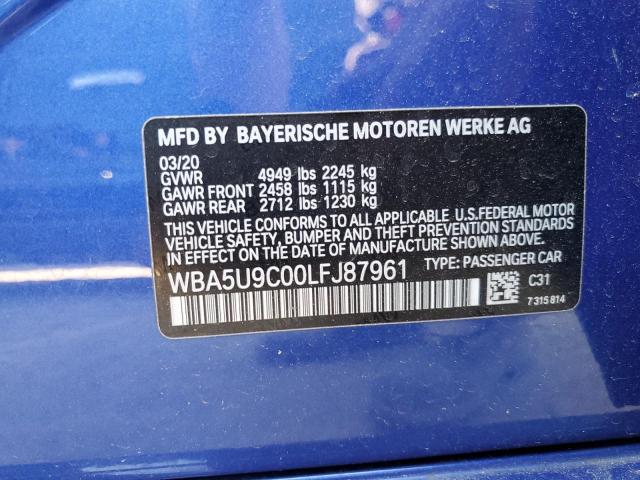WBA5U9C00LFJ87961 - 2020 BMW M340XI BLUE photo 12