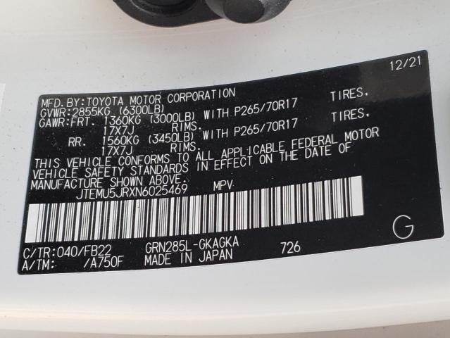 JTEMU5JRXN6025469 - 2022 TOYOTA 4RUNNER SR5/SR5 PREMIUM 白色 照片 13