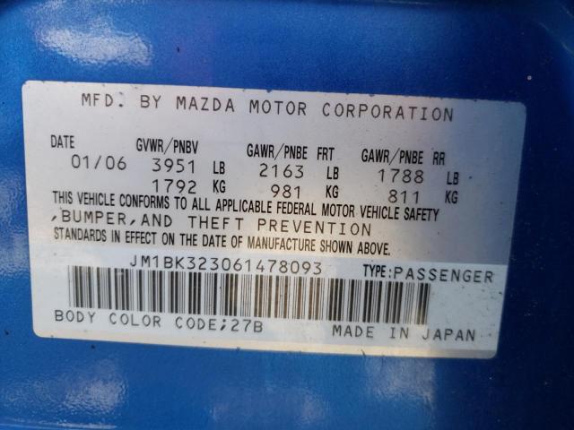 JM1BK323061478093 - 2006 MAZDA MAZDA3 S BLUE photo 10