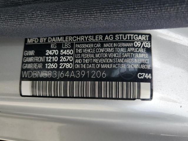 WDBNG83J64A391206 - 2004 MERCEDES-BENZ S 430 4MATIC SILVER photo 12