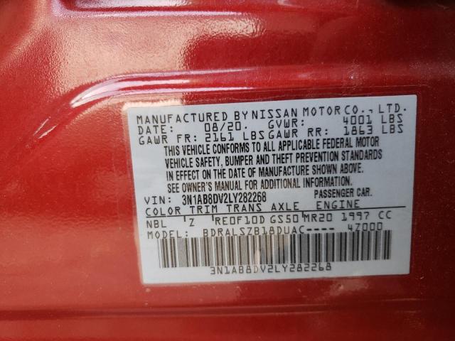 3N1AB8DV2LY282268 - 2020 NISSAN SENTRA SR RED photo 12