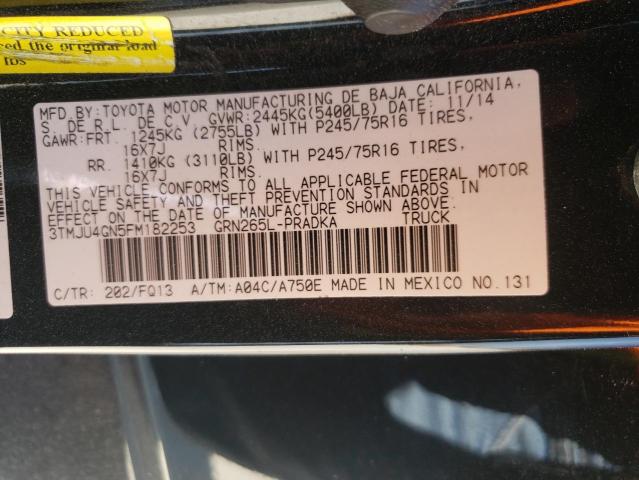 3TMJU4GN5FM182253 - 2015 TOYOTA TACOMA DOUBLE CAB PRERUNNER BLACK photo 12