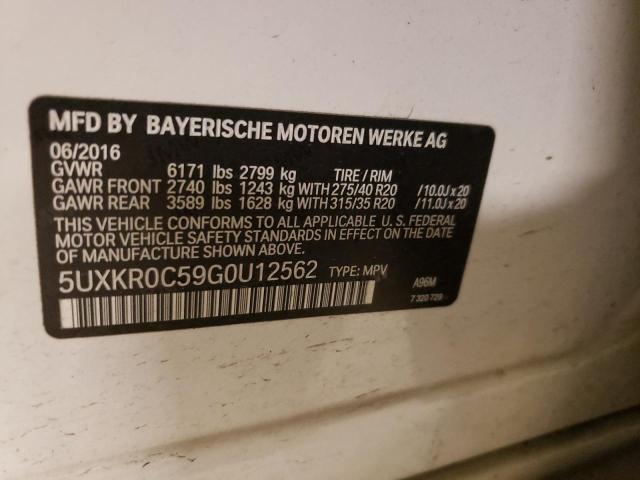 5UXKR0C59G0U12562 - 2016 BMW X5 XDRIVE35I WHITE photo 10