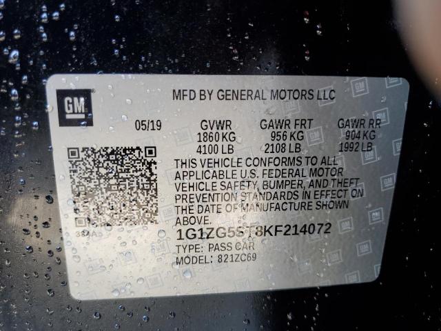 1G1ZG5ST8KF214072 - 2019 CHEVROLET MALIBU RS 黑色 照片 12