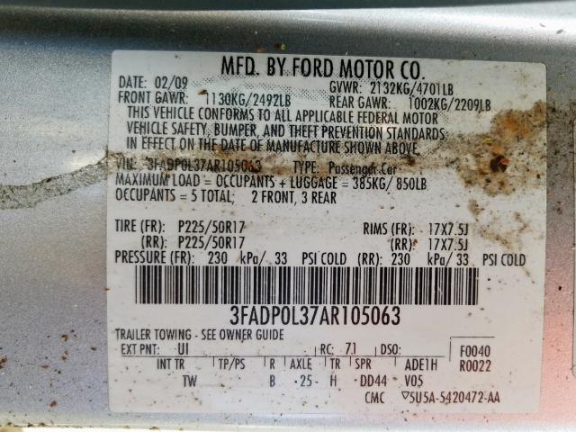 3FADP0L37AR105063 - 2010 FORD FUSION HYBRID  photo 10