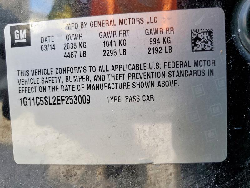 1G11C5SL2EF253009 - 2014 CHEVROLET MALIBU 1LT BLACK photo 13