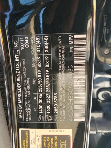 4JGDA5HB3CA016883 - 2012 MERCEDES-BENZ ML 350 4MATIC BLACK photo 13