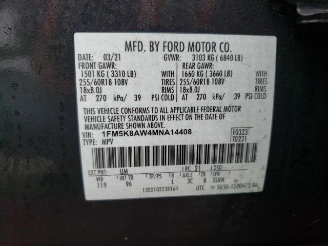 1FM5K8AW4MNA14408 - 2021 FORD EXPLORER POLICE INTERCEPTOR BLACK photo 14