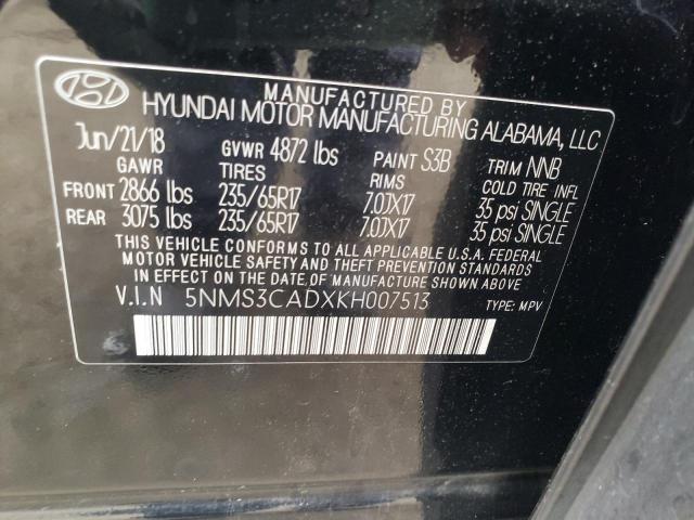 5NMS3CADXKH007513 - 2019 HYUNDAI SANTA FE SEL BLACK photo 12