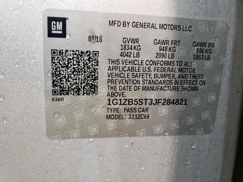 1G1ZB5ST3JF284821 - 2018 CHEVROLET MALIBU LS Gümüş fotoğraf 12