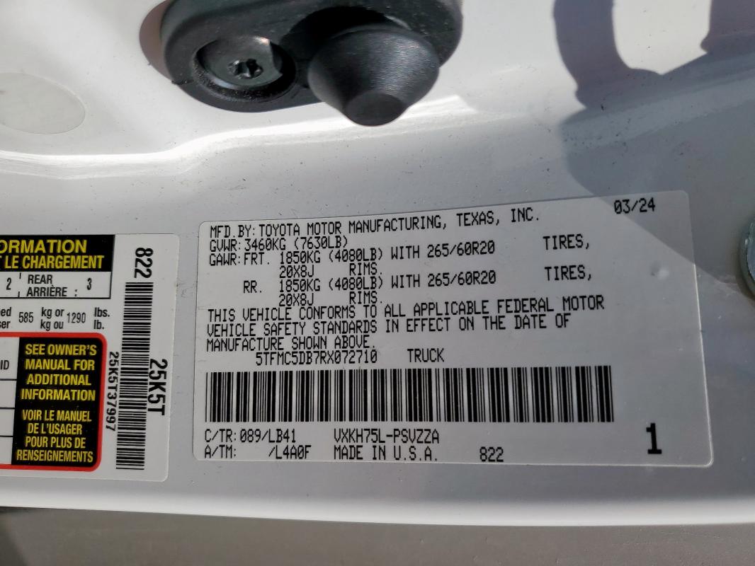 5TFMC5DB7RX072710 - 2024 TOYOTA TUNDRA CREWMAX PLATINUM WHITE photo 13