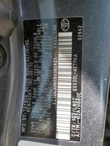 4T1BK3DB7BU385421 - 2011 TOYOTA AVALON BASE GRAY photo 12