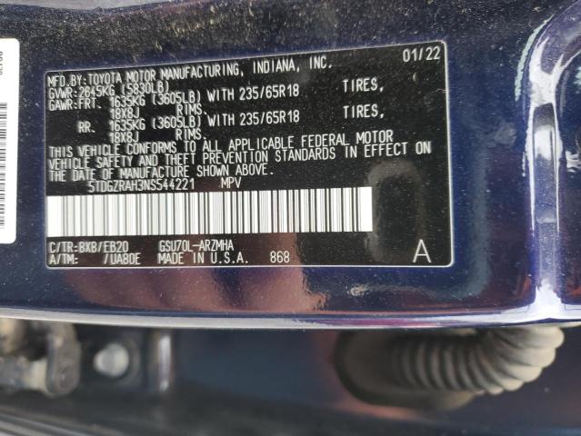 5TDGZRAH3NS544221 - 2022 TOYOTA HIGHLANDER XLE BLUE photo 13