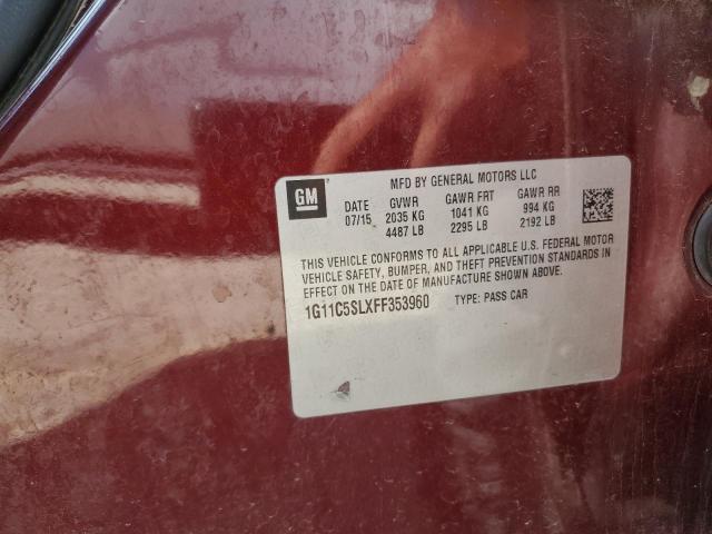 1G11C5SLXFF353960 - 2015 CHEVROLET MALIBU 1LT MAROON photo 12
