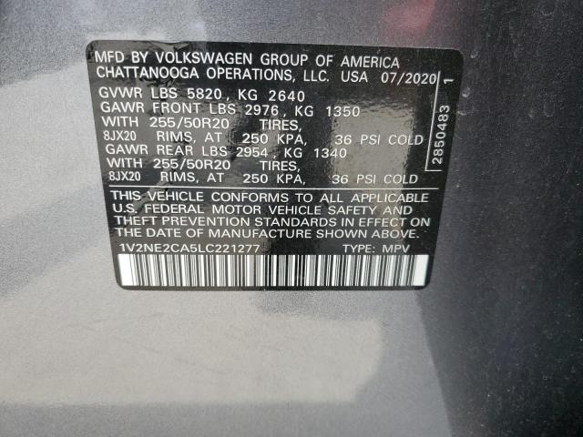 1V2NE2CA5LC221277 - 2020 VOLKSWAGEN ATLAS CROS SEL PREMIUM GRAY photo 13